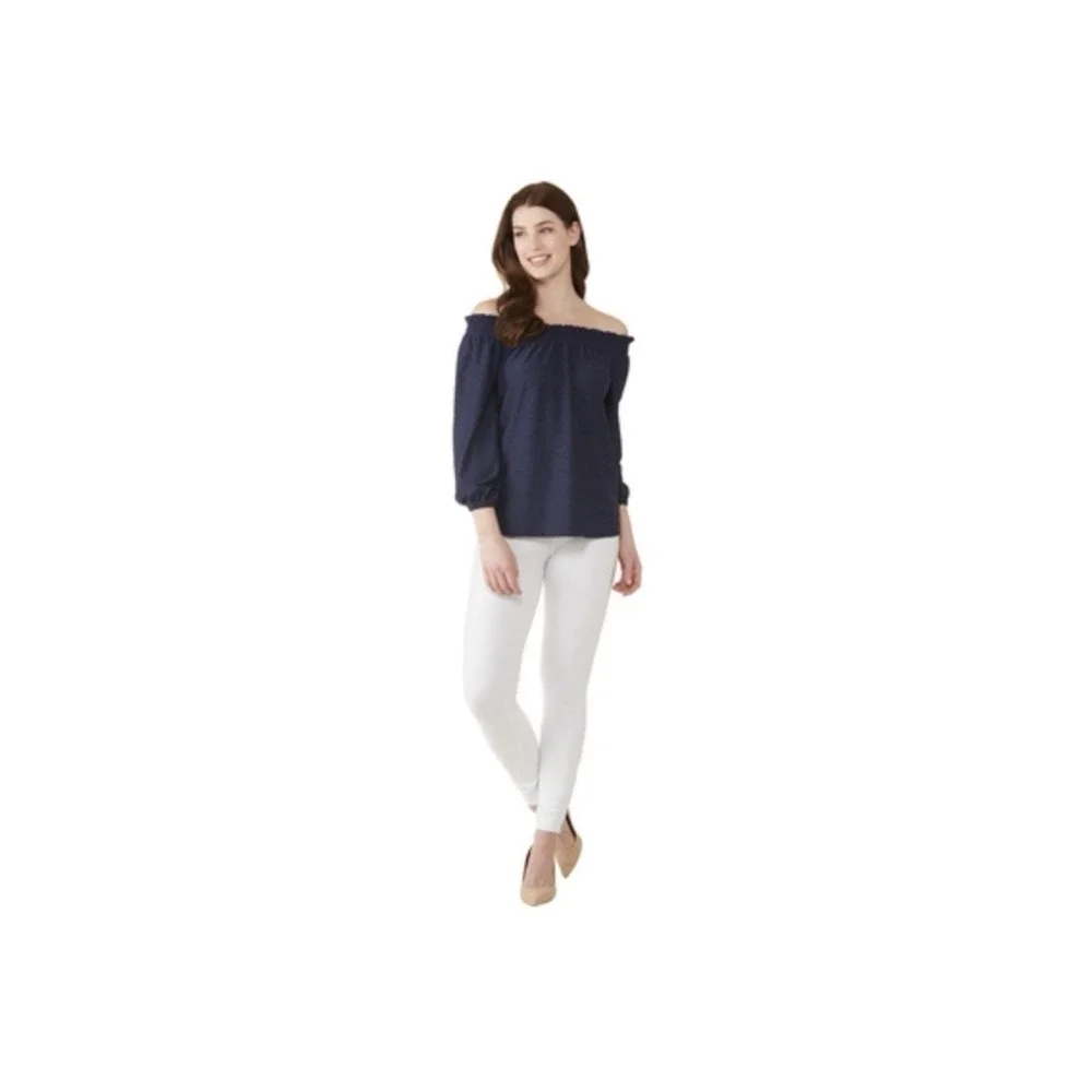 Michael Kors Off Shoulder Eyelet Smocked Navy Peasant Blouse Women's Small